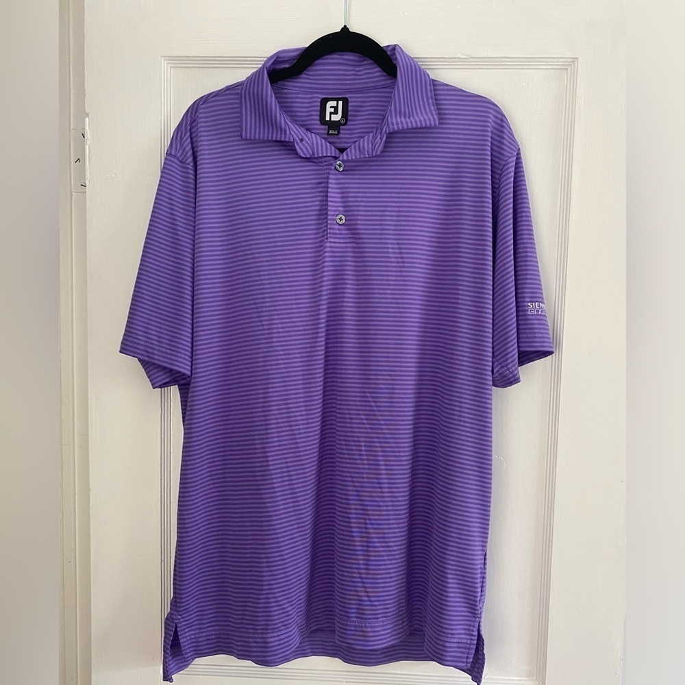 FOOTJOY Performance Golf Short Sleeve Pique Polo Men’s Size L in Purple Stripe - Picture 2 of 9